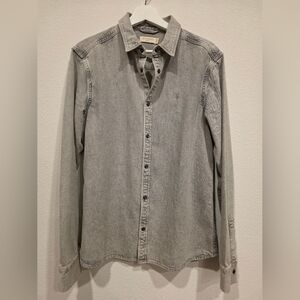 ALL SAINTS Gleason Press Stud Ramskull Denim Shirt